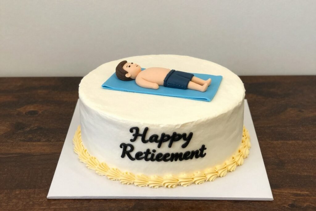 Personalized retirement cake table with career memorabilia, photos of achievements, and future adventure themes