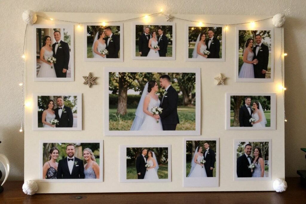 Photo display of bride and friends at bachelorette party Photo display of bride and friends at bachelorette party