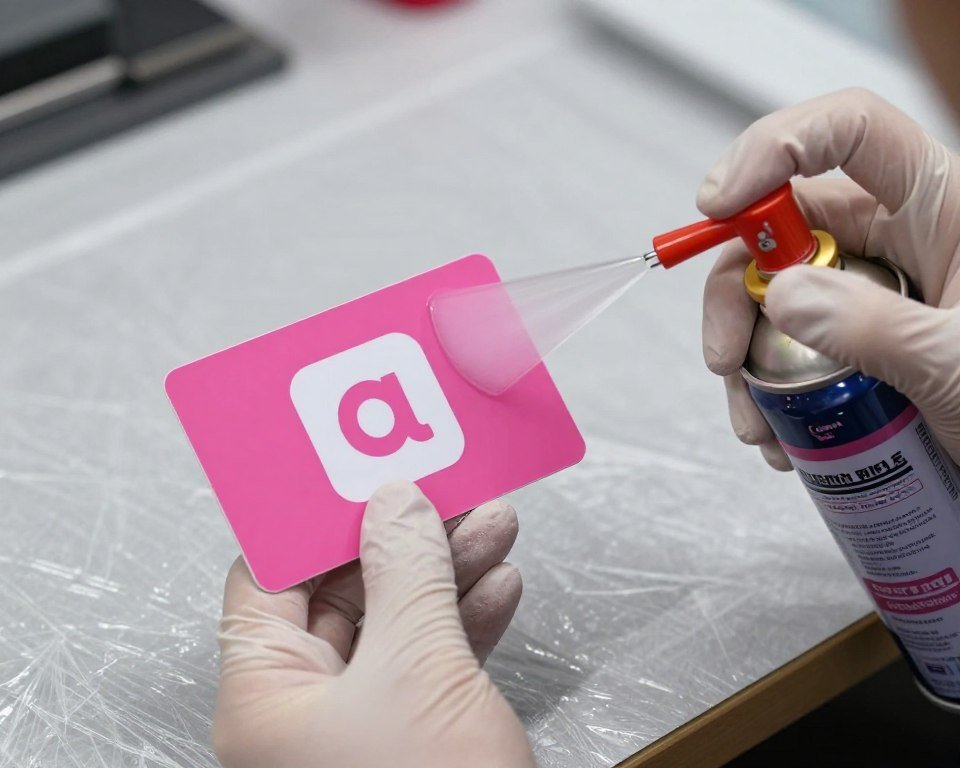 Pink cash app card being sealed with protective spray