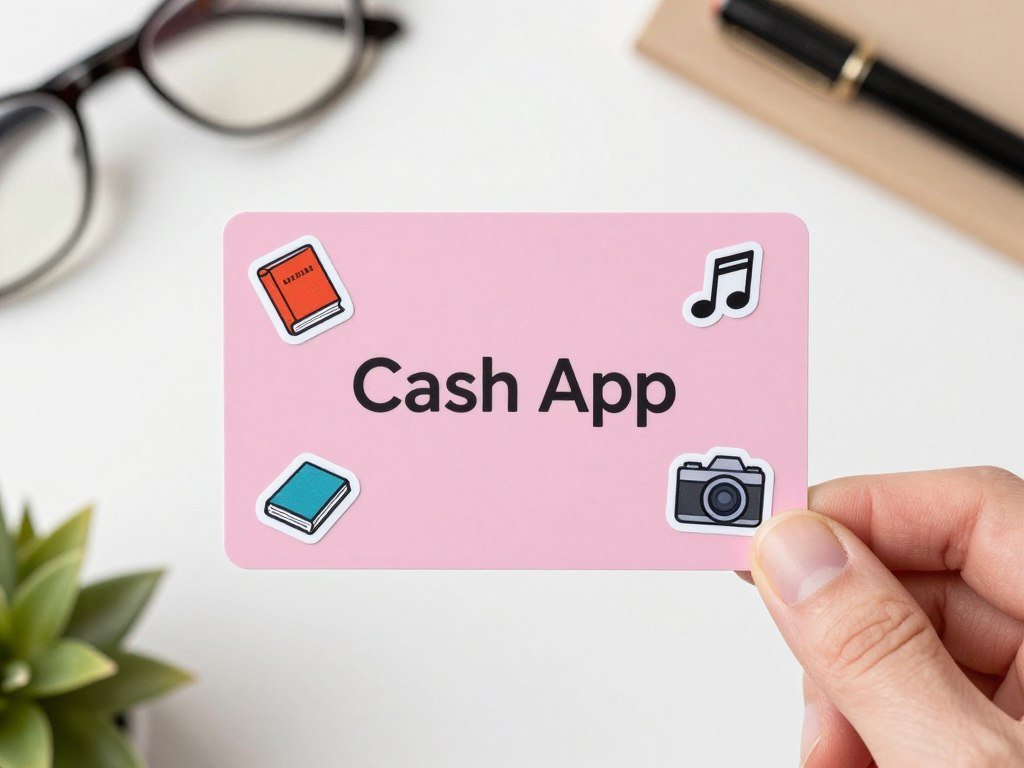 Pink cash app card customized with hobby-related stickers