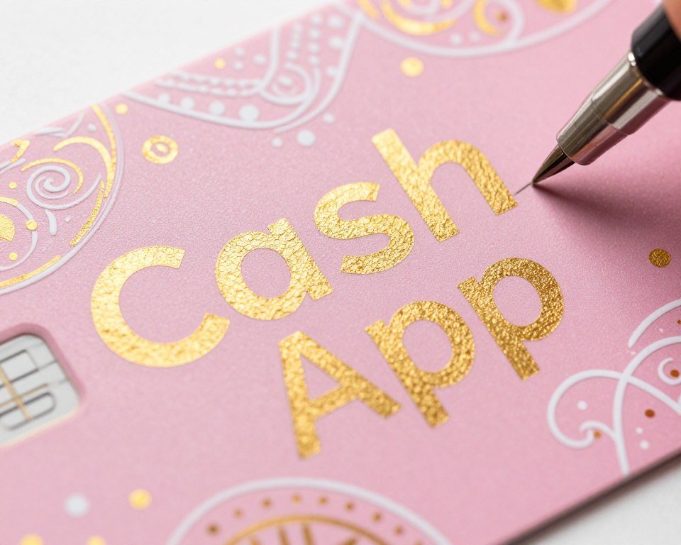 Pink cash app card decorated with metallic paint pen artwork