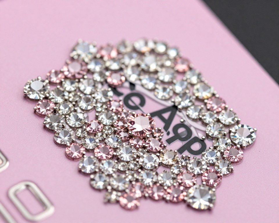 Pink cash app card decorated with pink and clear rhinestones