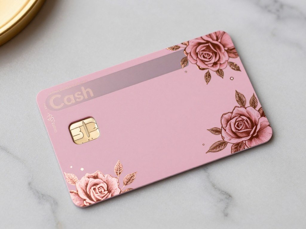 Pink cash app card with rose gold metallic accents
