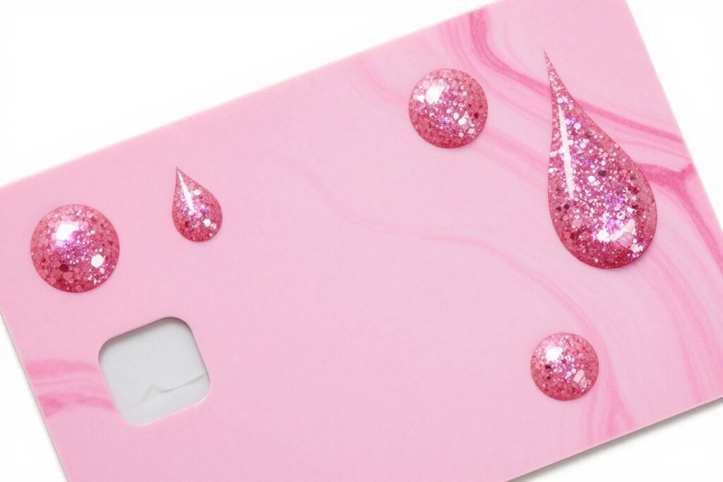 Pink cashapp card with glitter nail polish accents