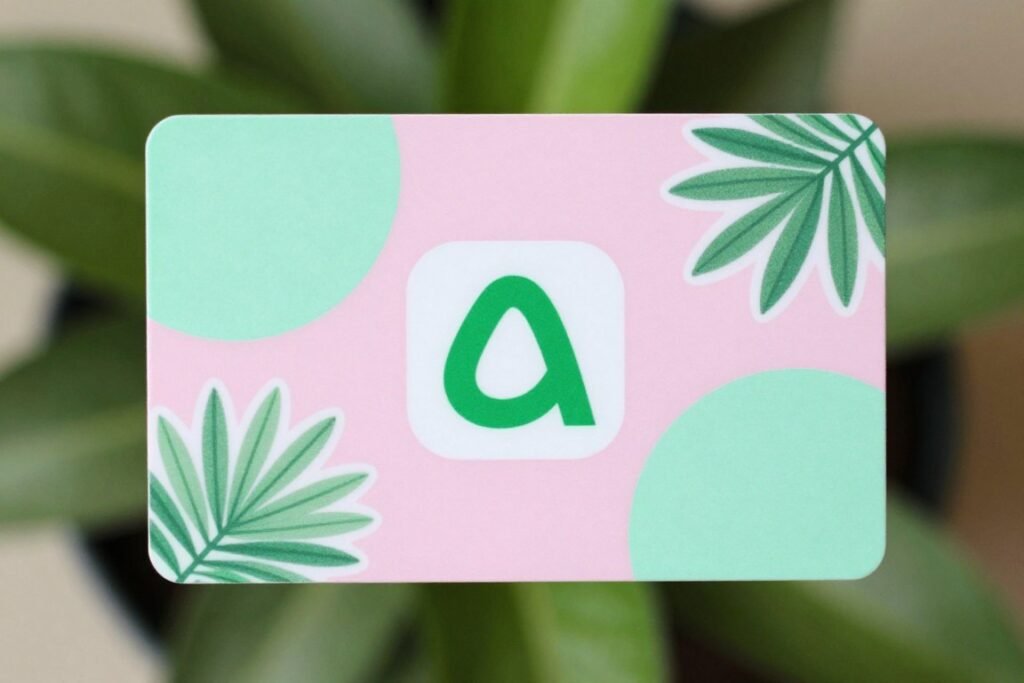 Pink cashapp card with green accent decorations