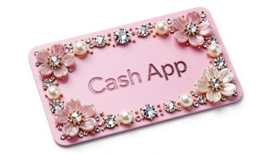 Pink cashapp card with rhinestones and 3D embellishments
