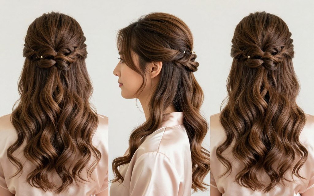 Pinned half-up bridesmaid hairstyle with crown volume Pinned half-up bridesmaid hairstyle with crown volume