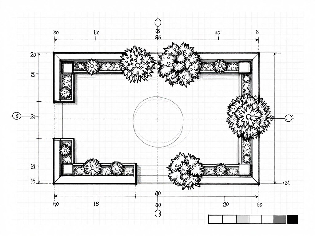 Planning diagram for raised planter box layout showing measurements and spacing