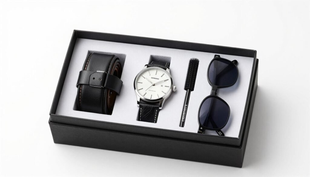 Practical groomsmen gift box with everyday accessories Practical groomsmen gift box with everyday accessories