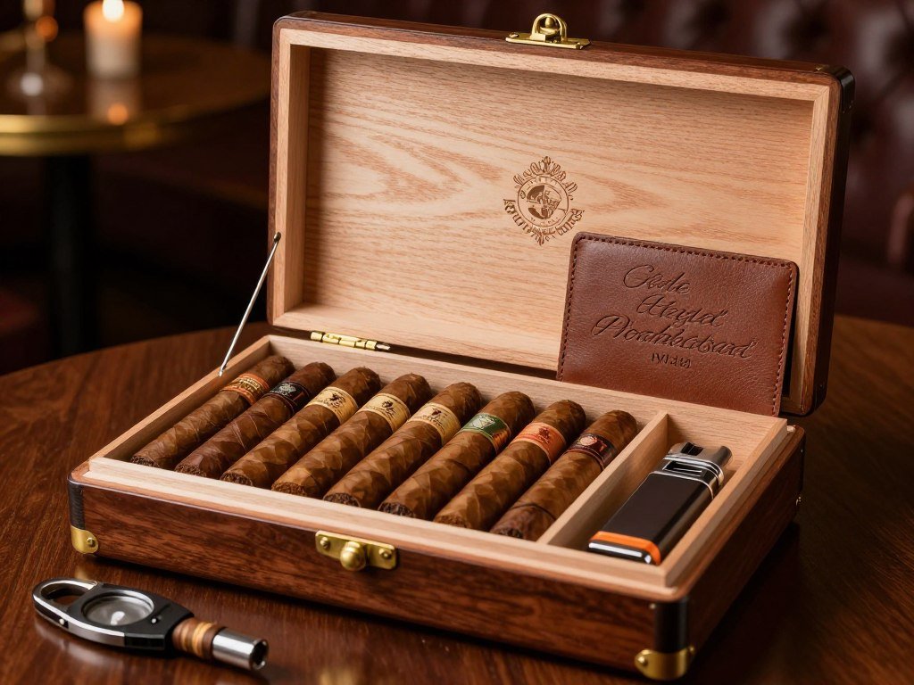 Premium cigar groomsmen proposal box with smoking accessories