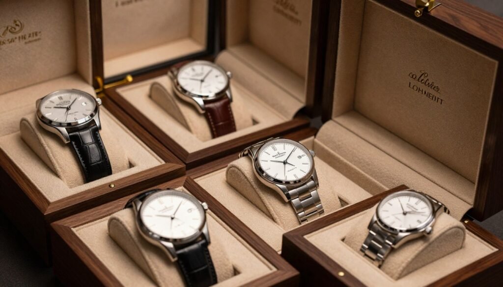 Premium groomsmen watches in luxury wooden presentation boxes