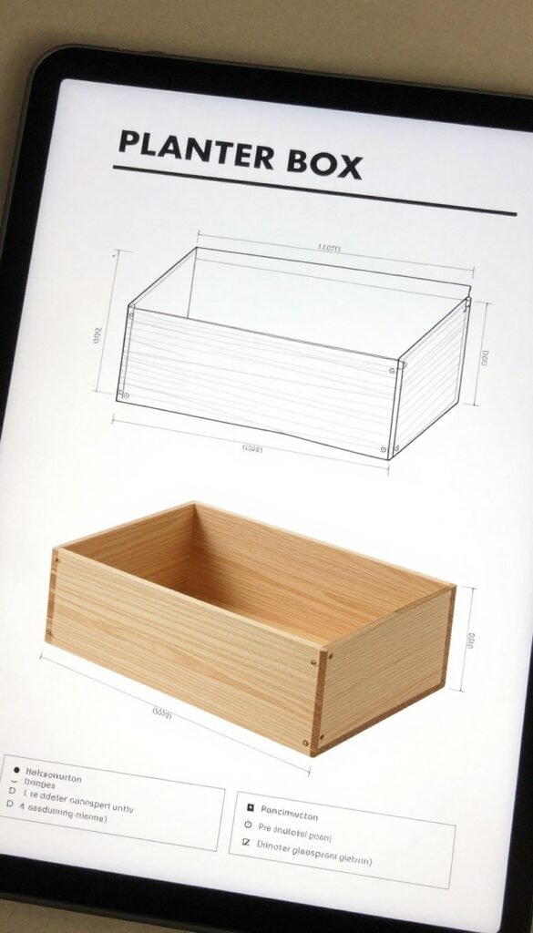 Preview of the downloadable planter box plans showing measurements and diagrams