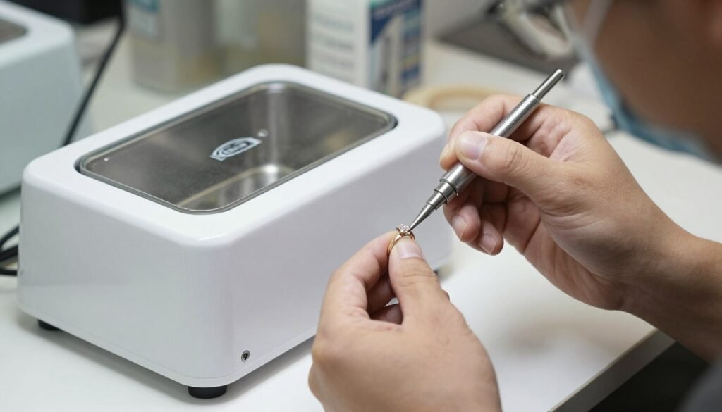 Professional jeweler cleaning engagement ring Professional jeweler cleaning engagement ring