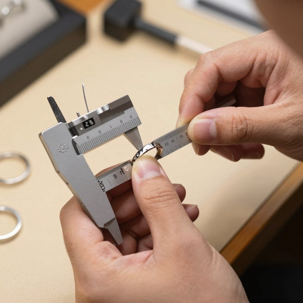 Professional jeweler measuring ring size Professional jeweler measuring ring size