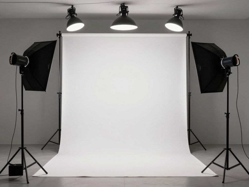 Professional lighting setup for a backdrop with various light sources Professional lighting setup for a backdrop with various light sources