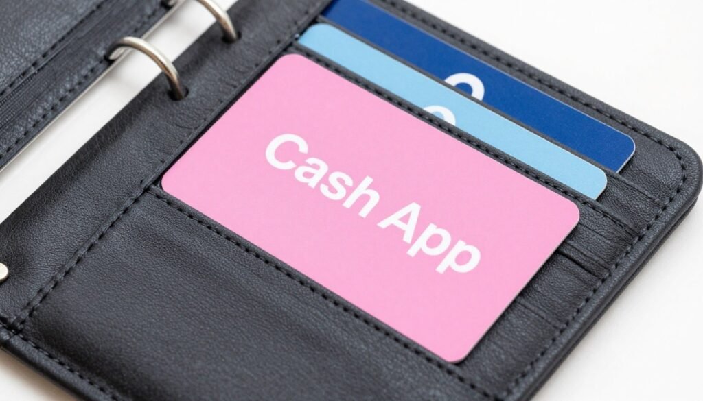 Properly stored pink cashapp card in protective wallet