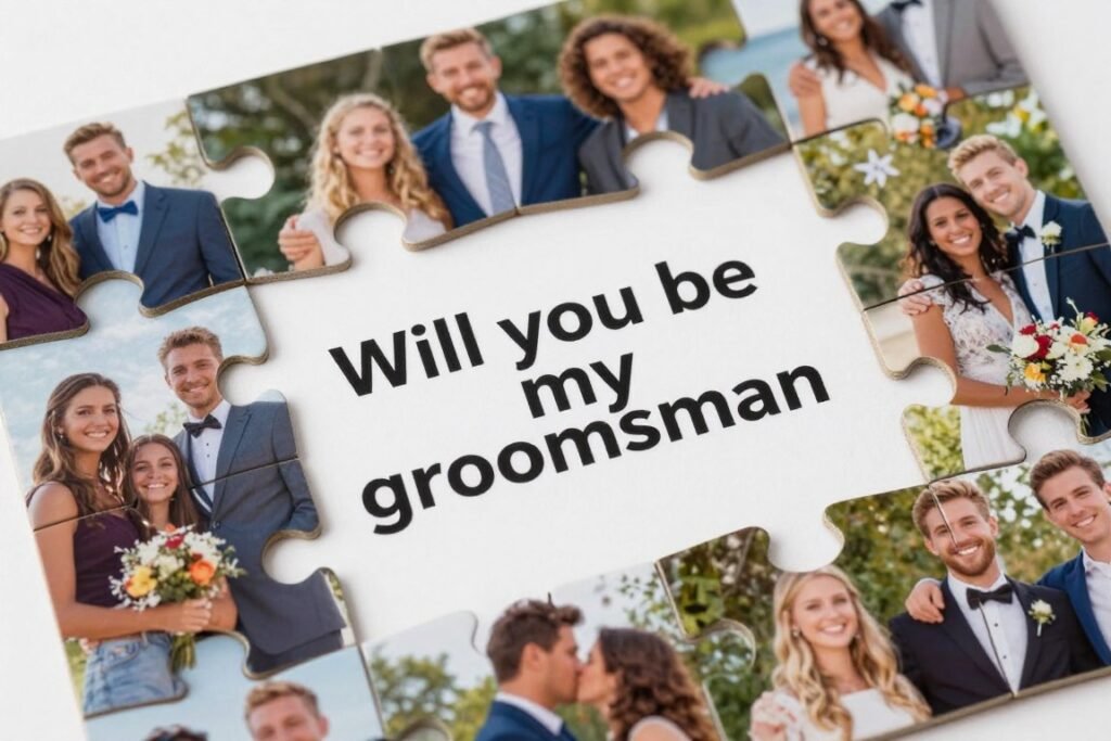 Puzzle-based groomsmen proposal with pieces revealing message