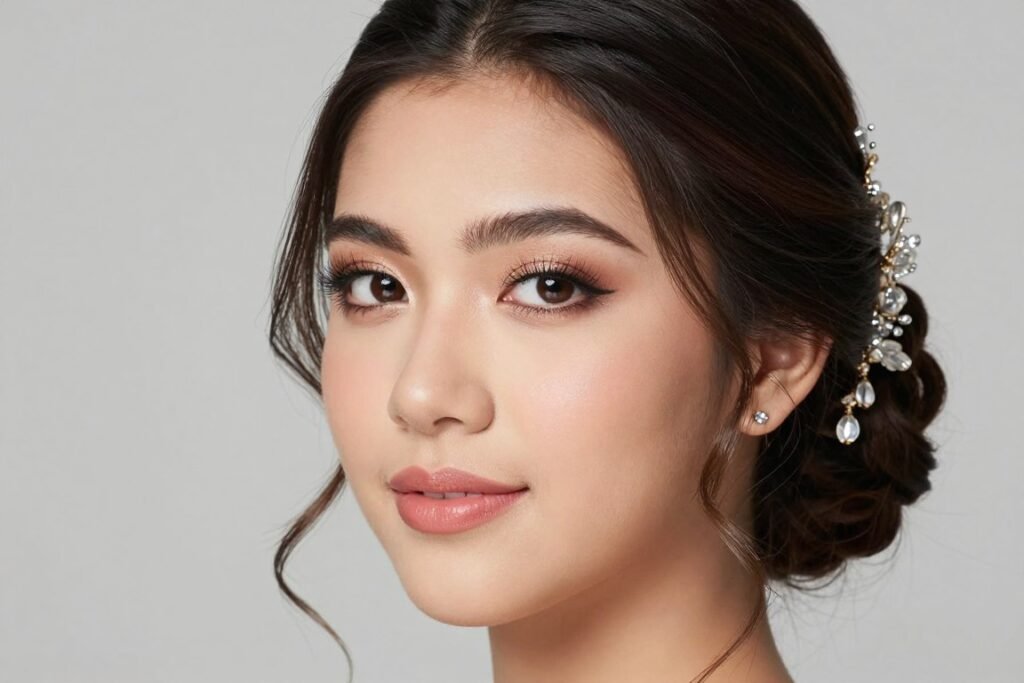 Quinceañera makeup and hairstyle close-up portrait