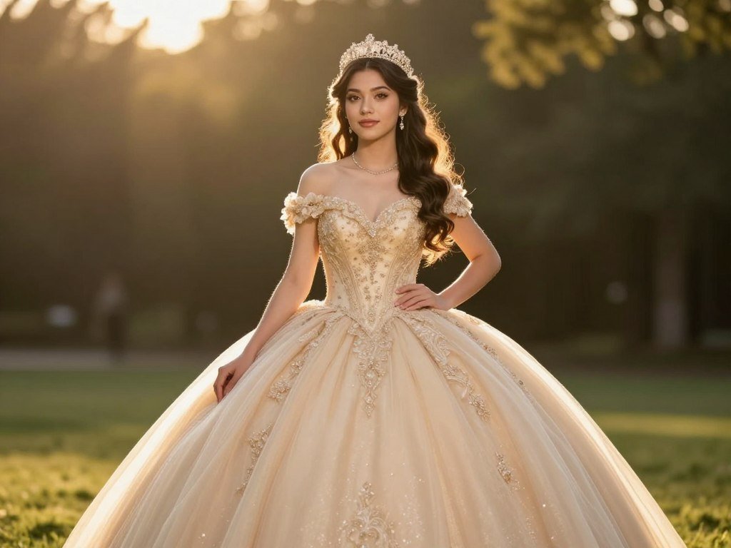 Quinceañera portrait during golden hour with perfect lighting