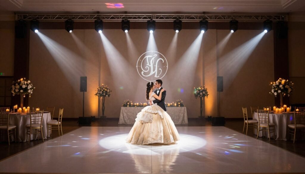 Quinceañera special moments highlighted with spotlights and special effects lighting Quinceañera special moments highlighted with spotlights and special effects lighting