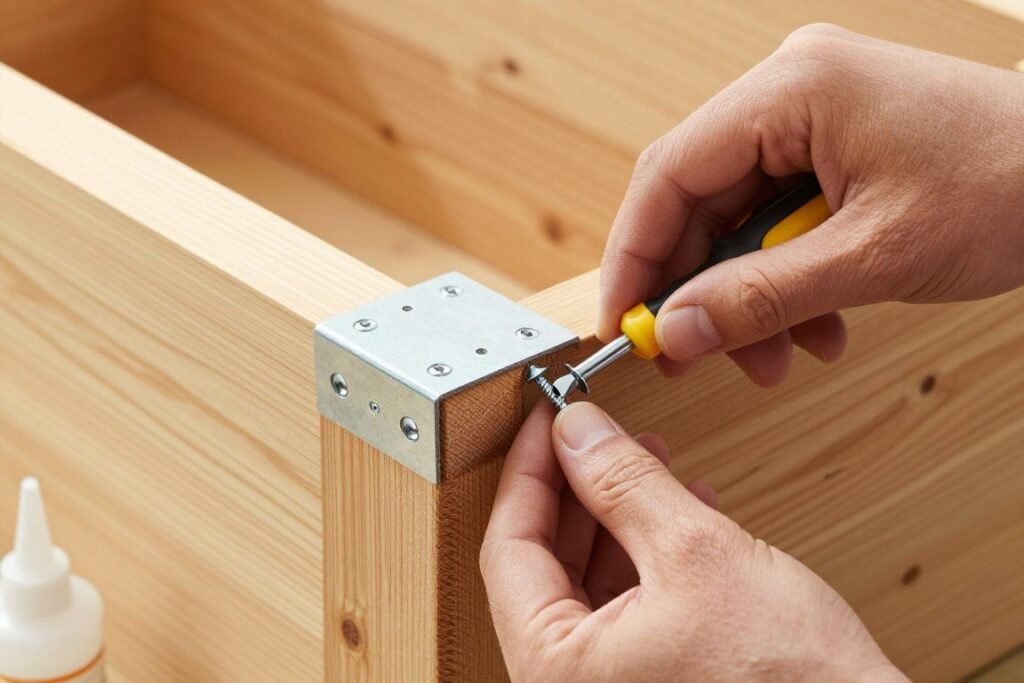 Repairing loose joints on a cedar planter box Repairing loose joints on a cedar planter box