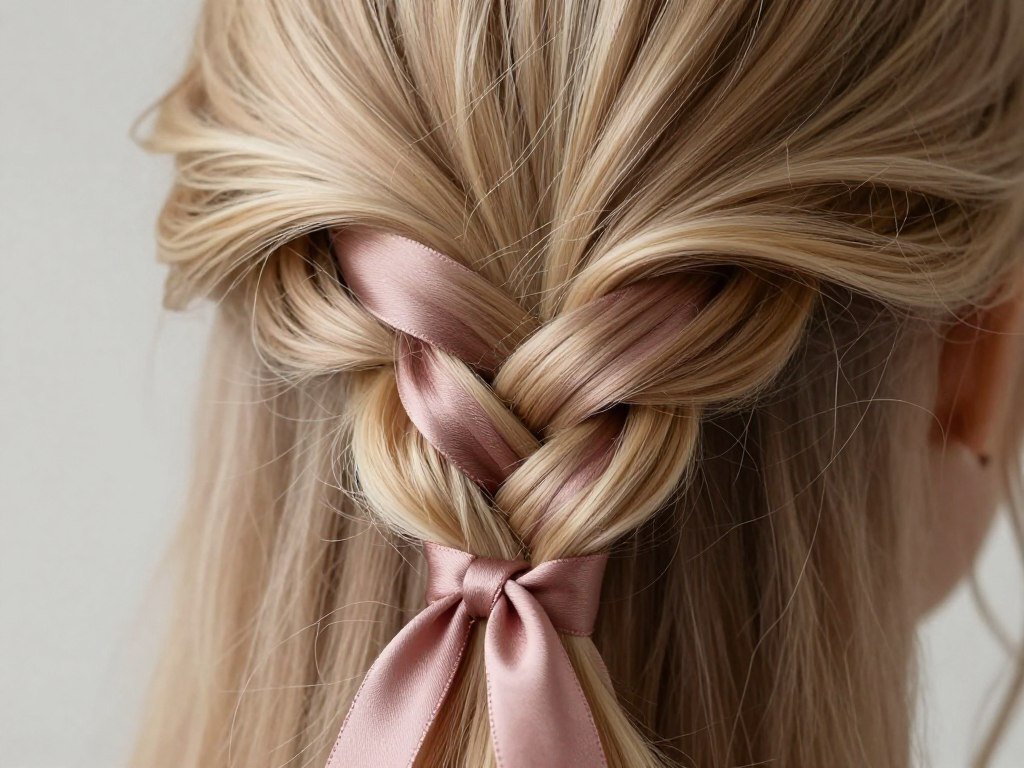 Ribbon woven through bridesmaid braid