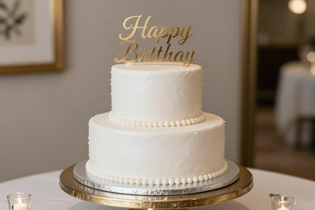 Romantic anniversary cake table with wedding photos, meaningful keepsakes, and elegant decorations