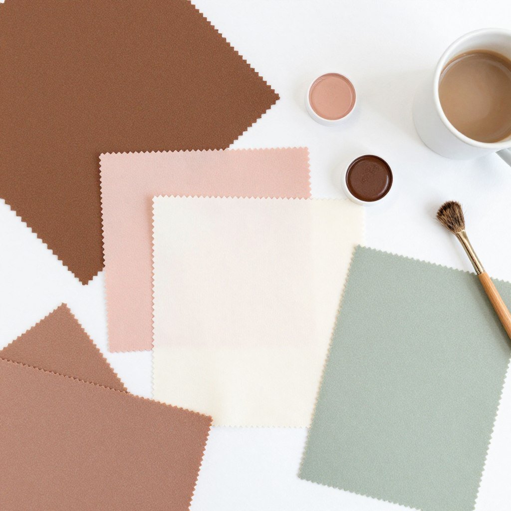 Romantic coffee palette with mocha, blush pink, and sage green for love is brewing bridal shower decor