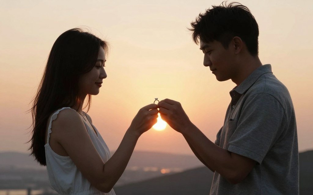 Romantic proposal setting with engagement ring Romantic proposal setting with engagement ring