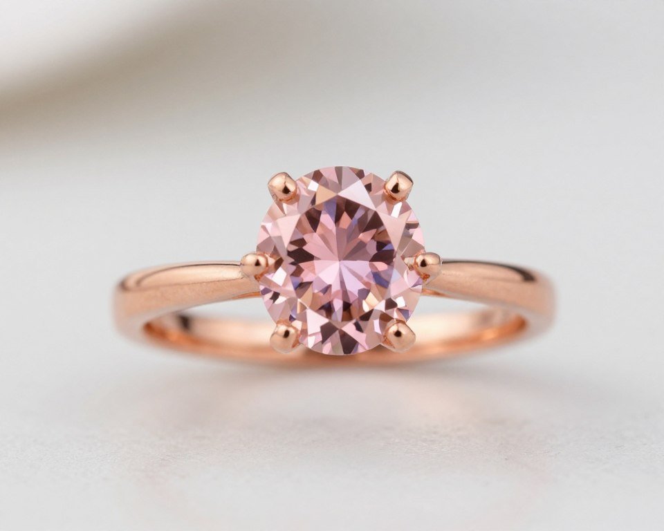Rose gold engagement ring showing romantic pink hue Rose gold engagement ring showing romantic pink hue