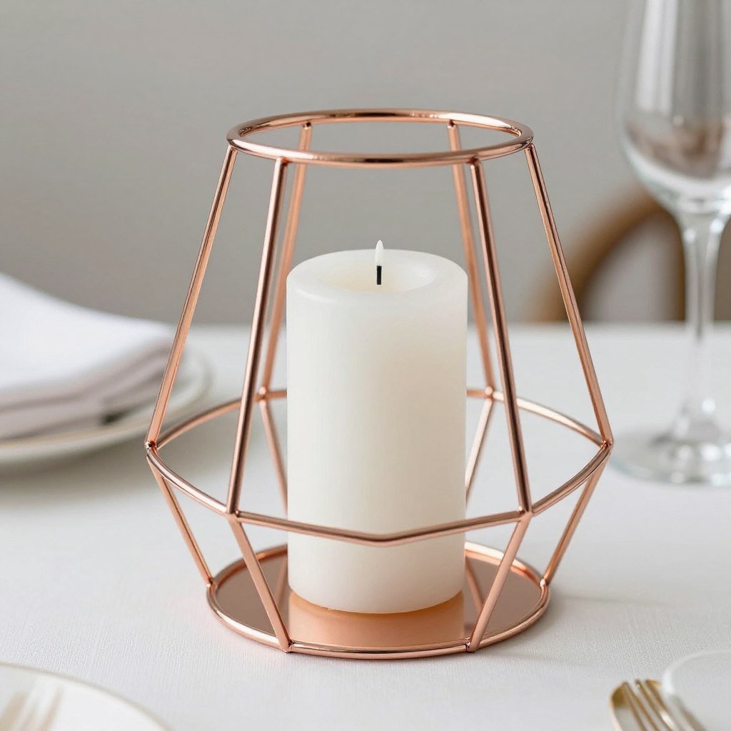 Rose gold geometric candleholder with candles