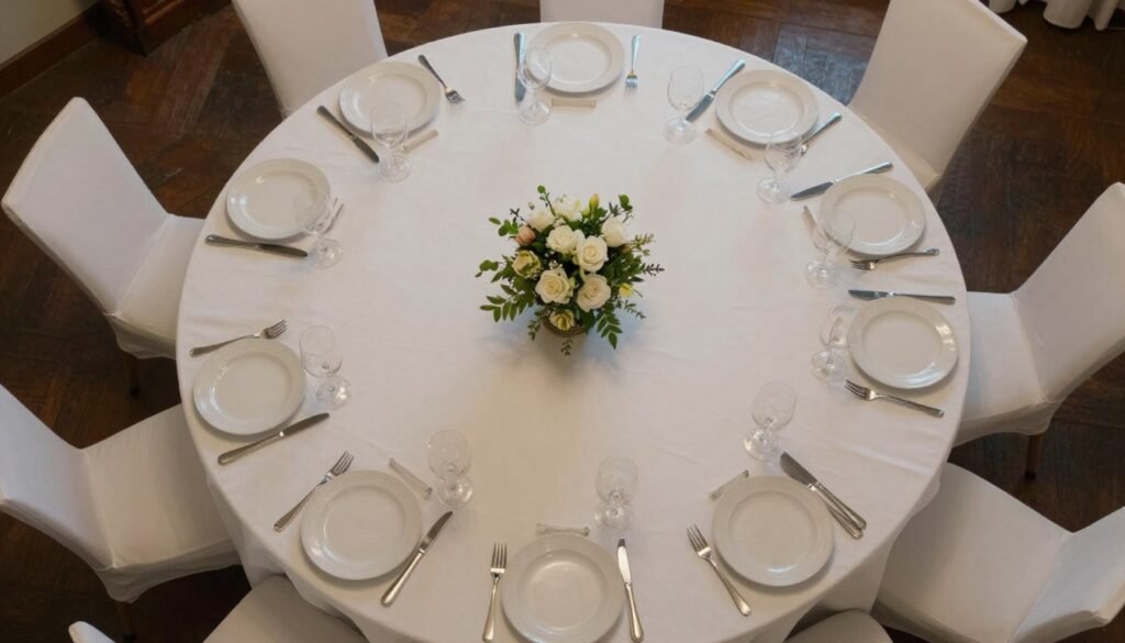 Round wedding table layout showing proper spacing and arrangement