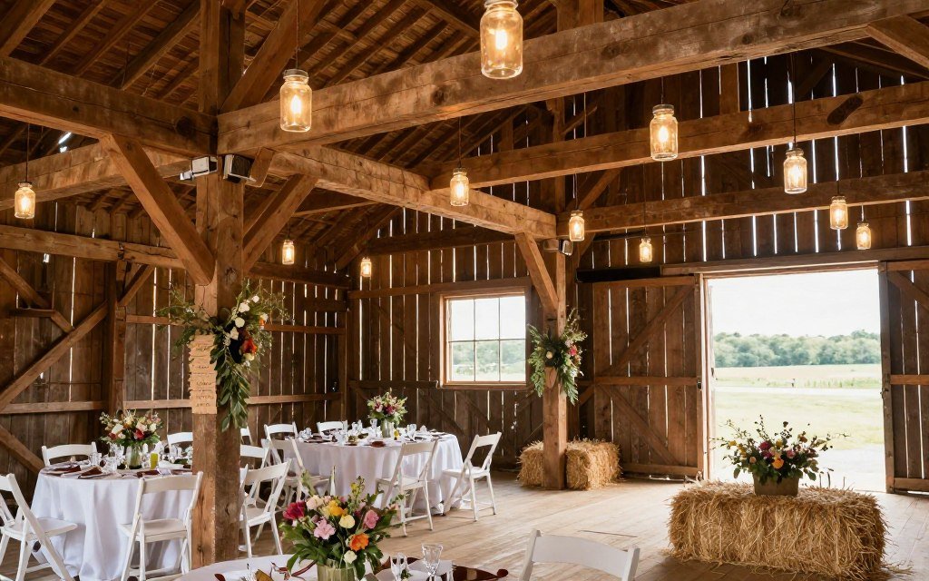 Rustic barn wedding with natural wood and country elements
