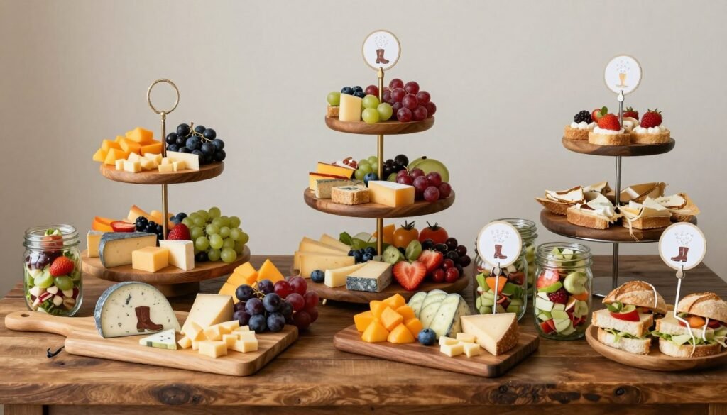Rustic bridal shower food display table
