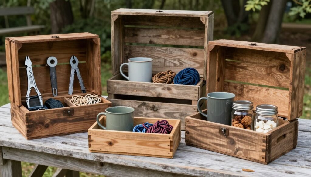 Rustic outdoor themed groomsmen proposal boxes with wooden crates