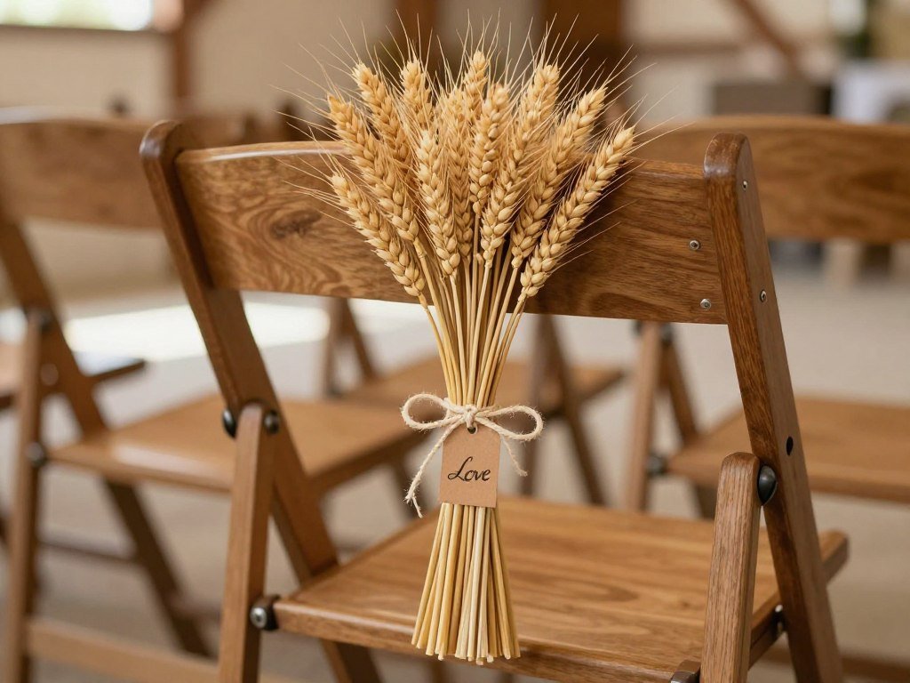 Rustic wedding chair with wheat bundle and twine