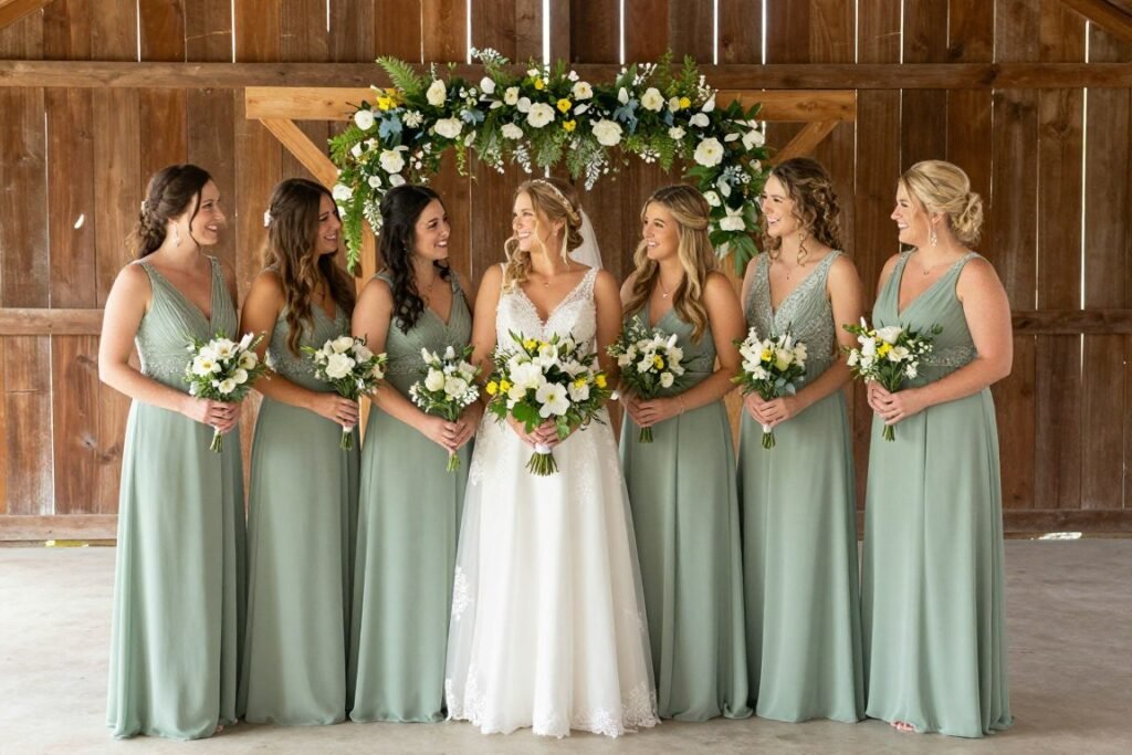 Sage green bridesmaid dress rustic spring