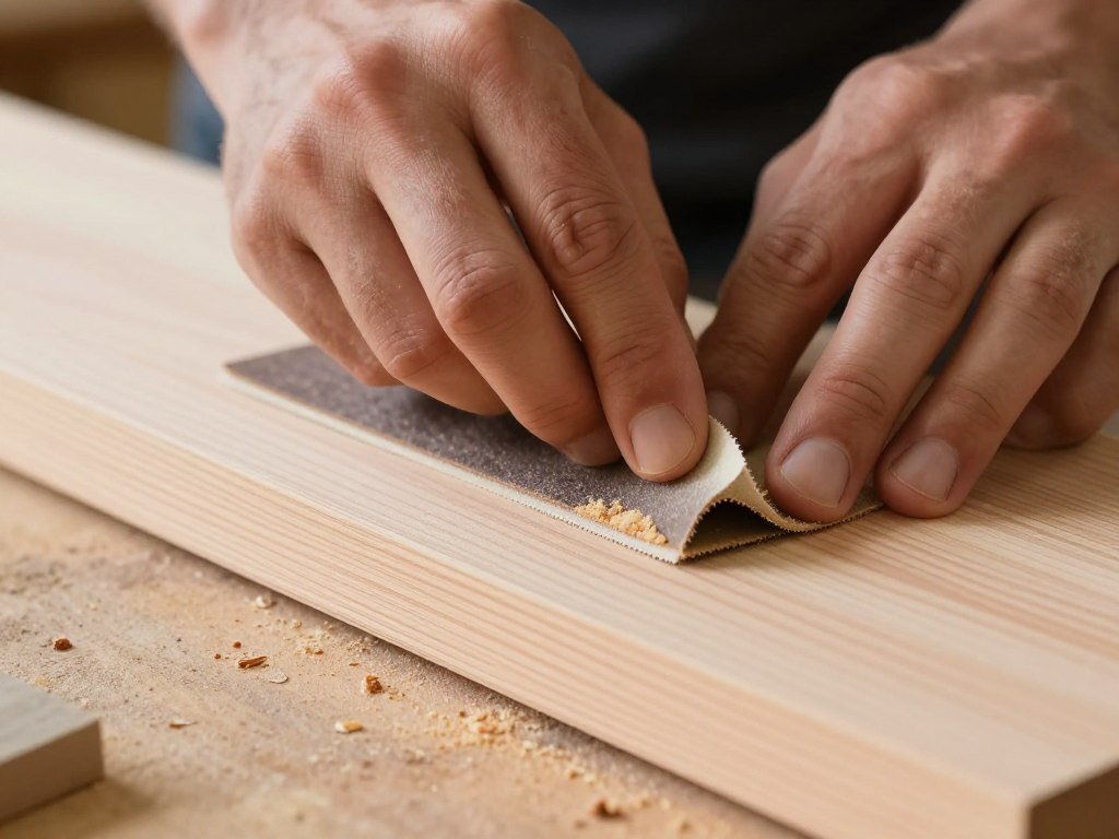 Sanding cedar boards for a smooth finish Sanding cedar boards for a smooth finish