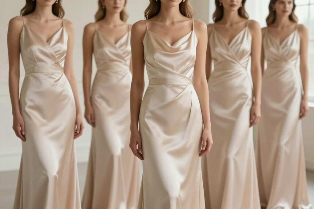 Satin bridesmaid dress elegant draping