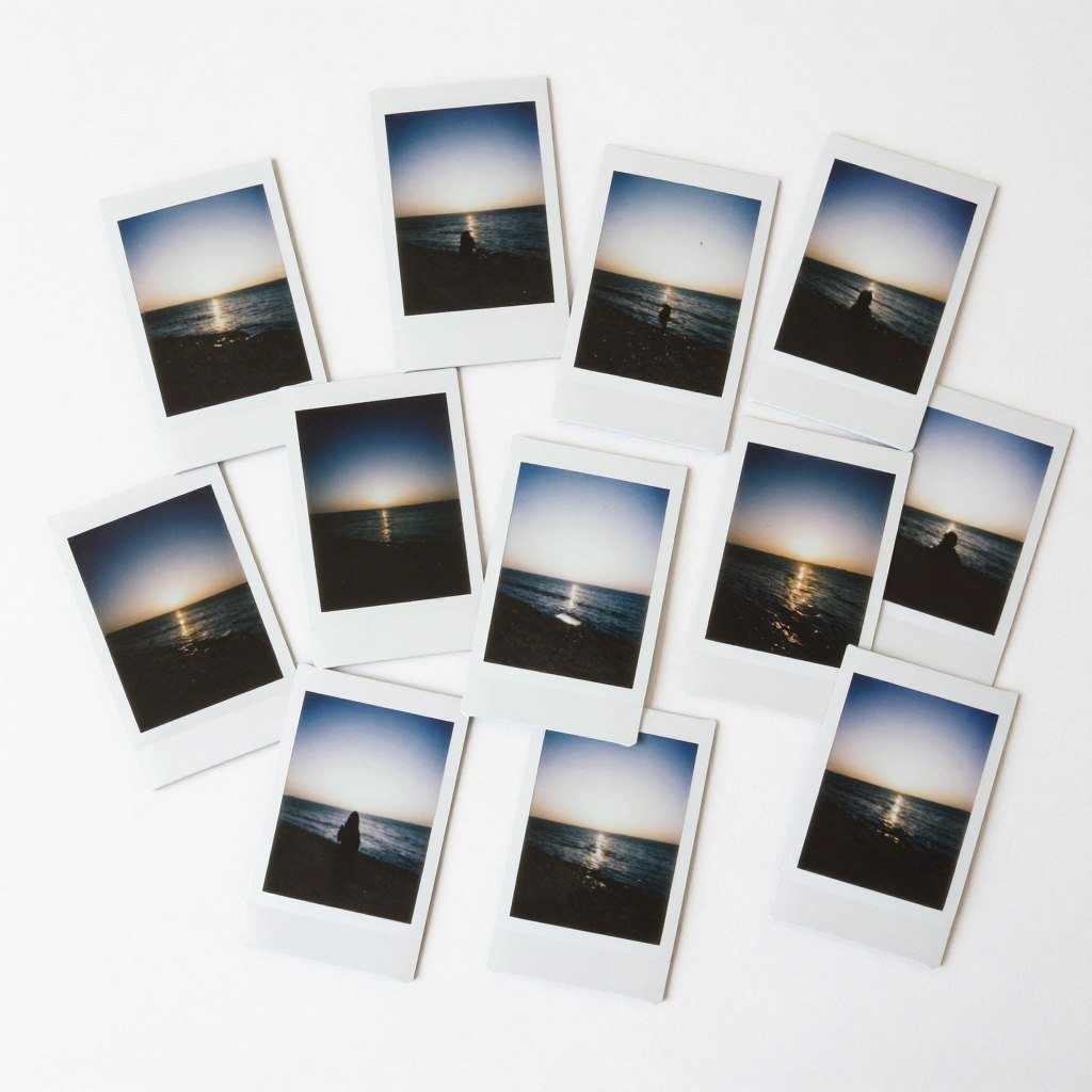 Scattered arrangement of polaroid photos creating artistic collage Scattered arrangement of polaroid photos creating artistic collage