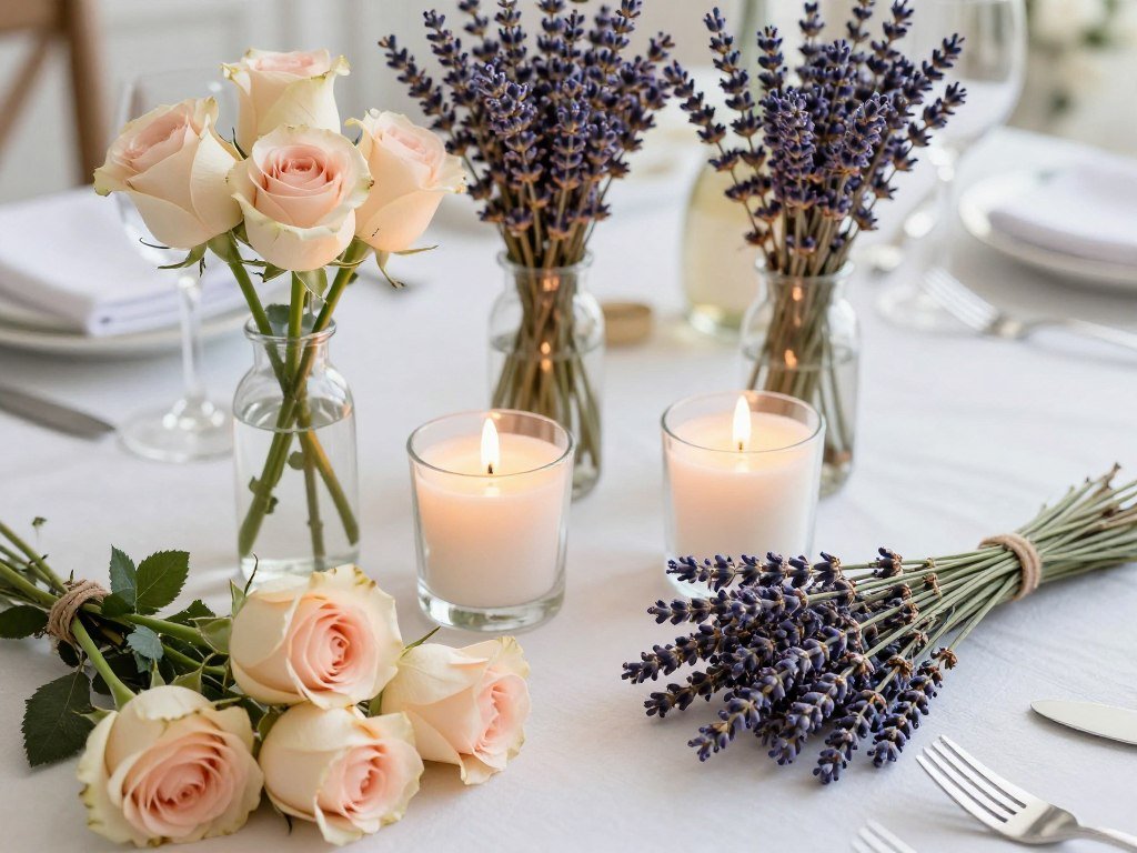 Scented elements in bridal shower decorations including flowers and candles