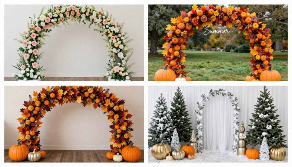 Seasonal engagement party decorations showing all four seasons