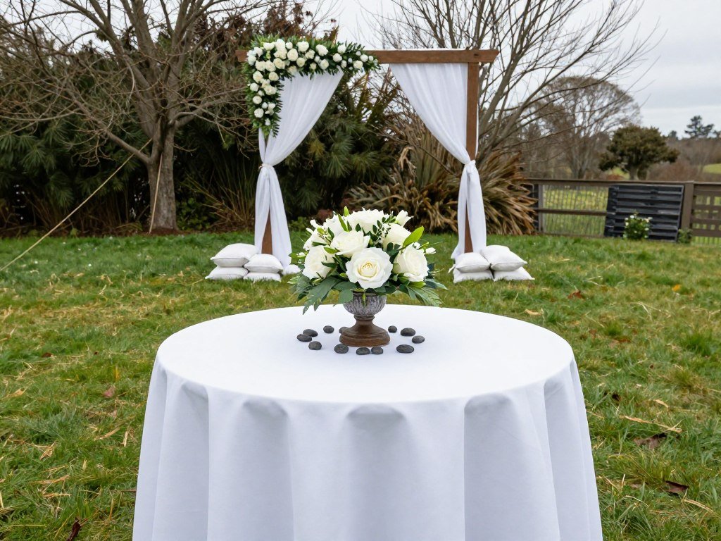 Secured wedding decorations on windy day