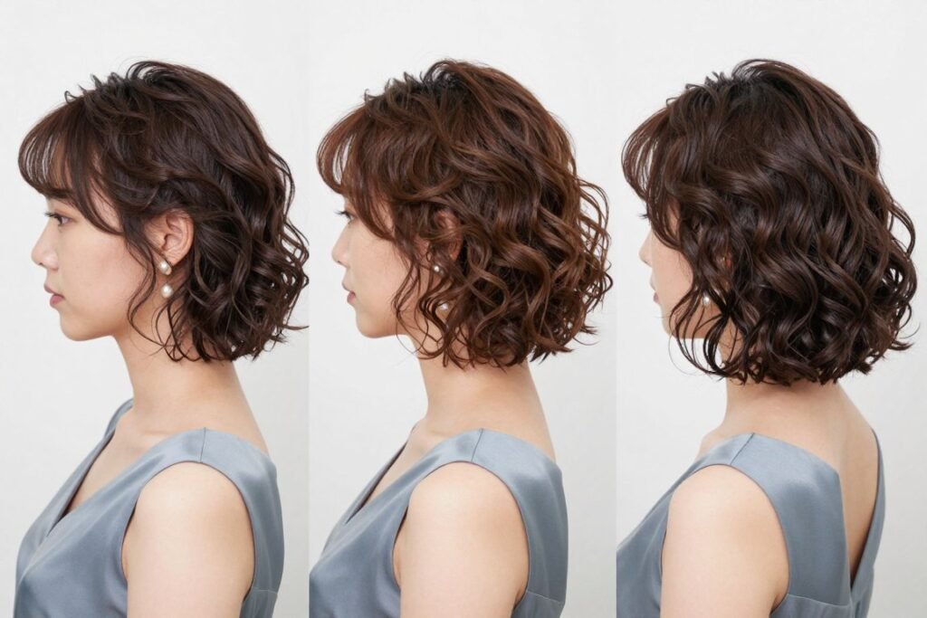Short bob with soft curls bridesmaid hairstyle for modern wedding