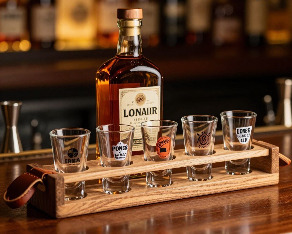 Shot glasses groomsmen gift box with wooden carrier