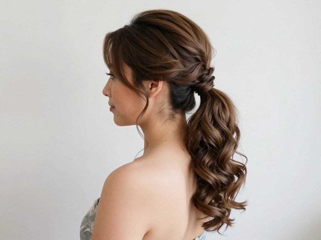 Side ponytail bridesmaid hairstyle asymmetrical look