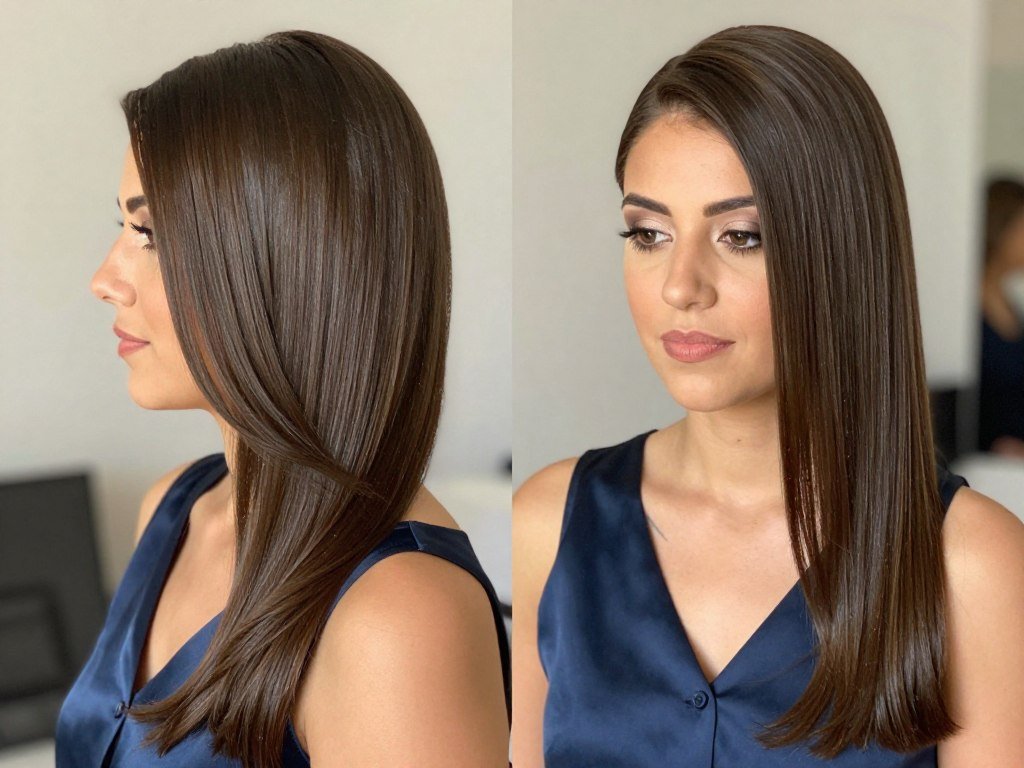 Side-swept straight bridesmaid hairstyle with hair on one side Side-swept straight bridesmaid hairstyle with hair on one side