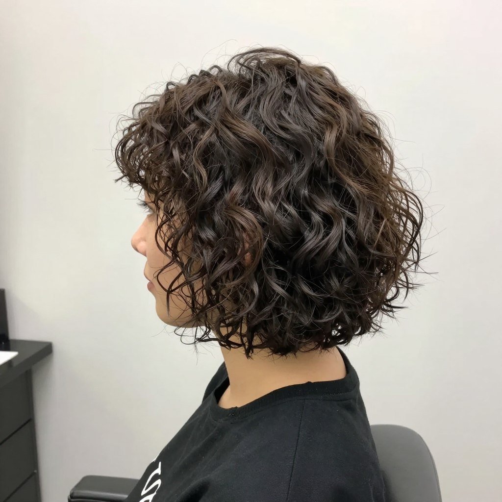 Side view of curled bob