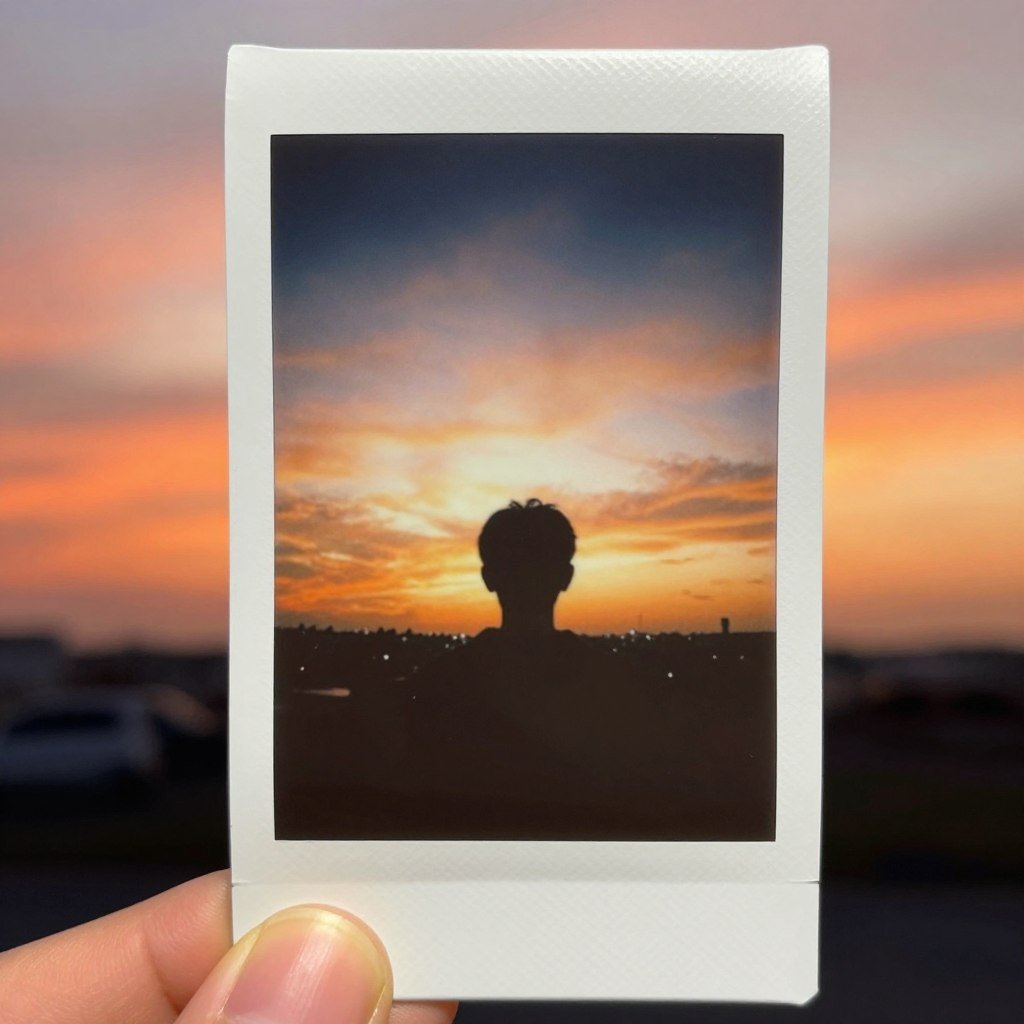 Silhouette polaroid picture against sunset Silhouette polaroid picture against sunset