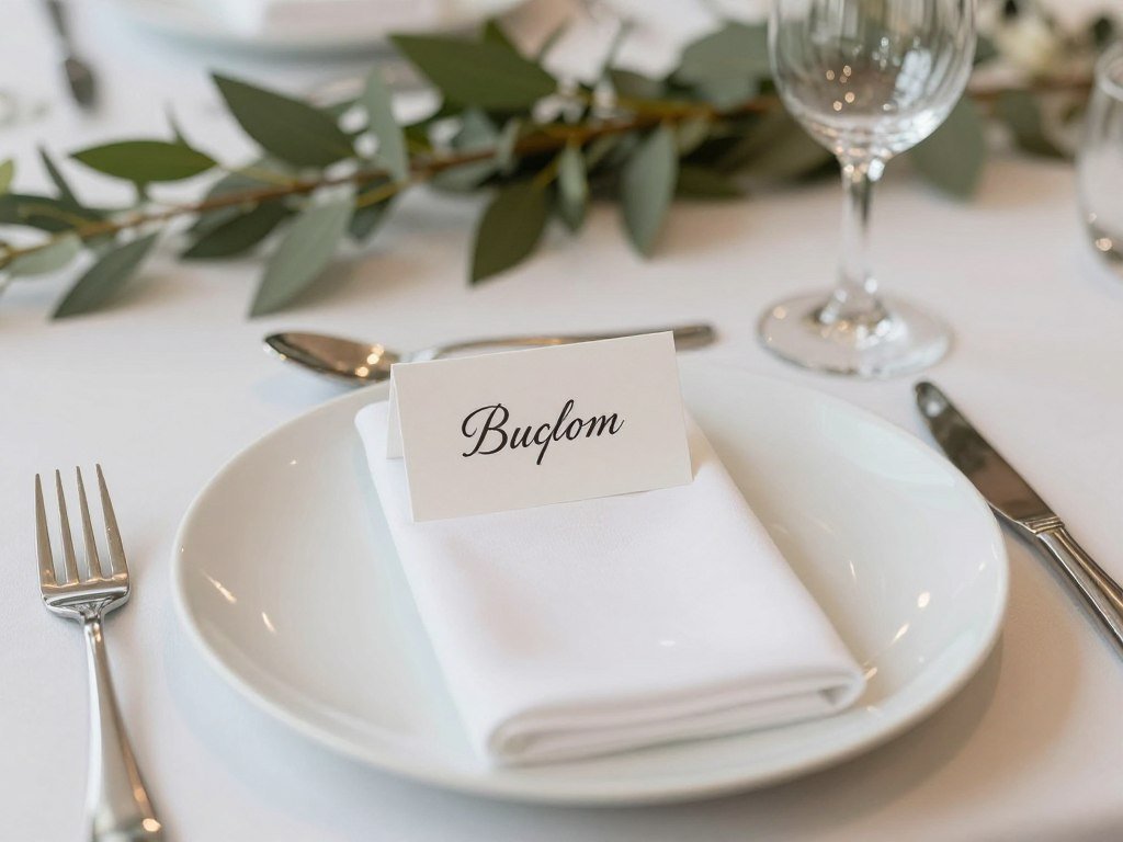 Simple but elegant wedding place settings with personalized name cards Simple but elegant wedding place settings with personalized name cards